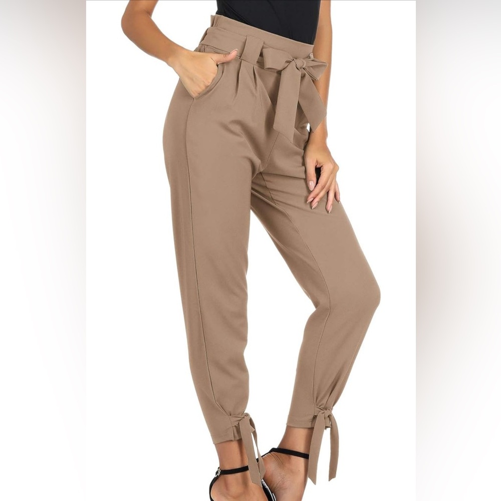 Grace Karin Tan Cropped Pants with Bow Accents
